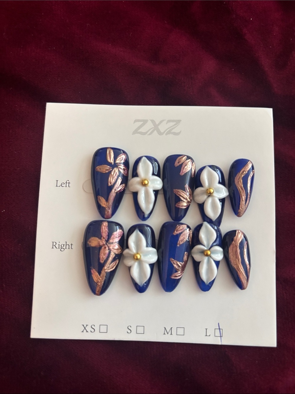 Navy Blue Floral 3D Press-On Nails